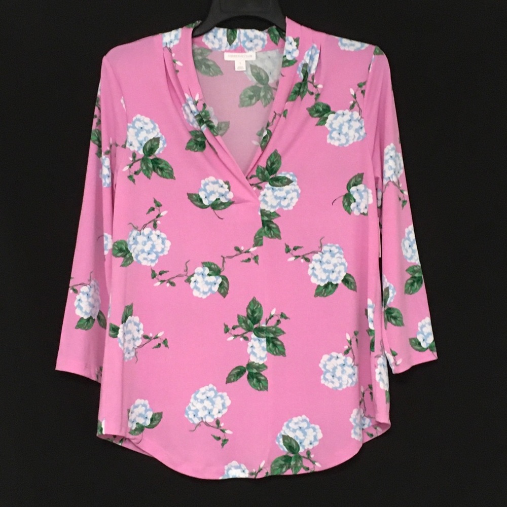 Charter Club Women's Size S Floral Pink Bubble Bath 3/4 Sleeve Top